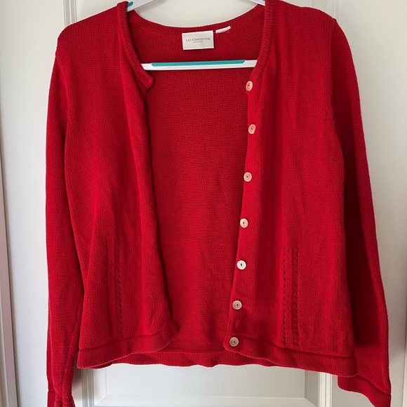 Liz Claiborne Red Sweater with White Buttons - Picture 3 of 6